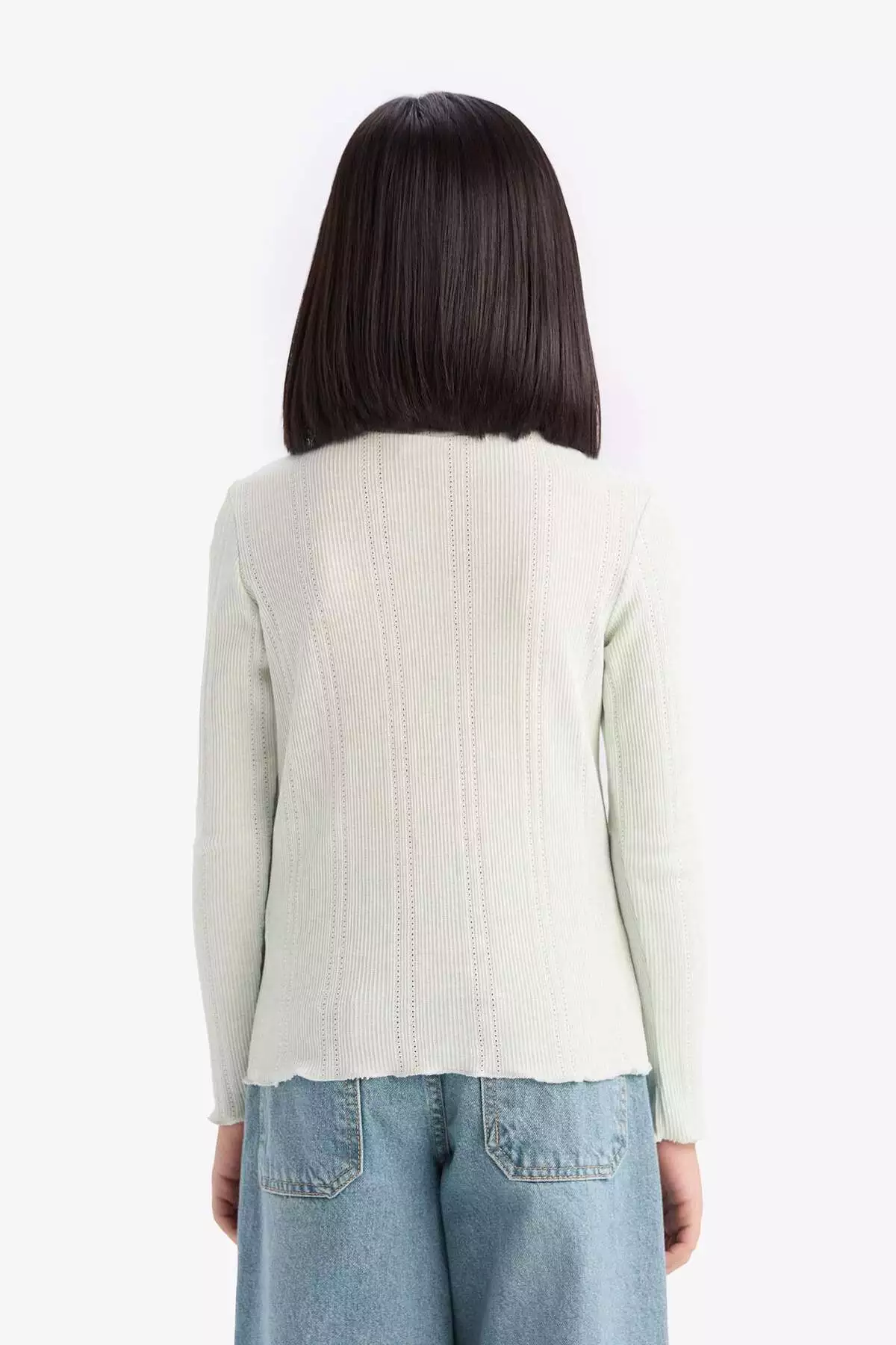 تی شرت دخترانه آستین بلند یقه گرد باریک و طبیعی مدل D9234A825SP برند Defacto - 896899254