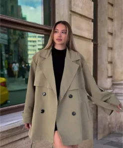 کت کوتاه زنانه به رنگ خاکی، با کمربند و مدل ترنجکو. برند Modark - 981976293