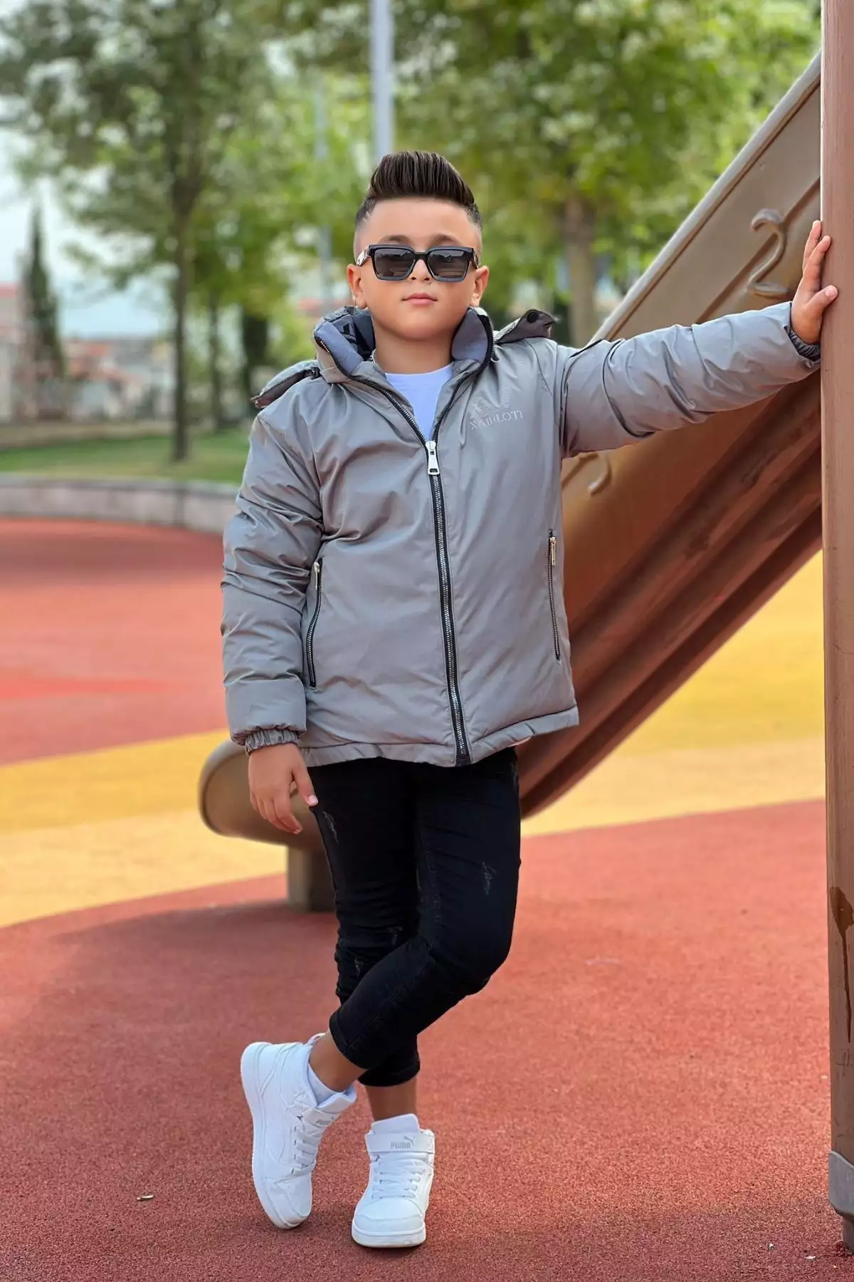 کاپشن زمستانی پسرانه با کلاه قابل جدا شدن و جزئیات یقه مدل KM3501 برند Pina Kids - 972648657