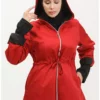بارانی با کلاه و بنددار بلی 0295-03 رنگ زرشکی برند sefamerve - 833479665