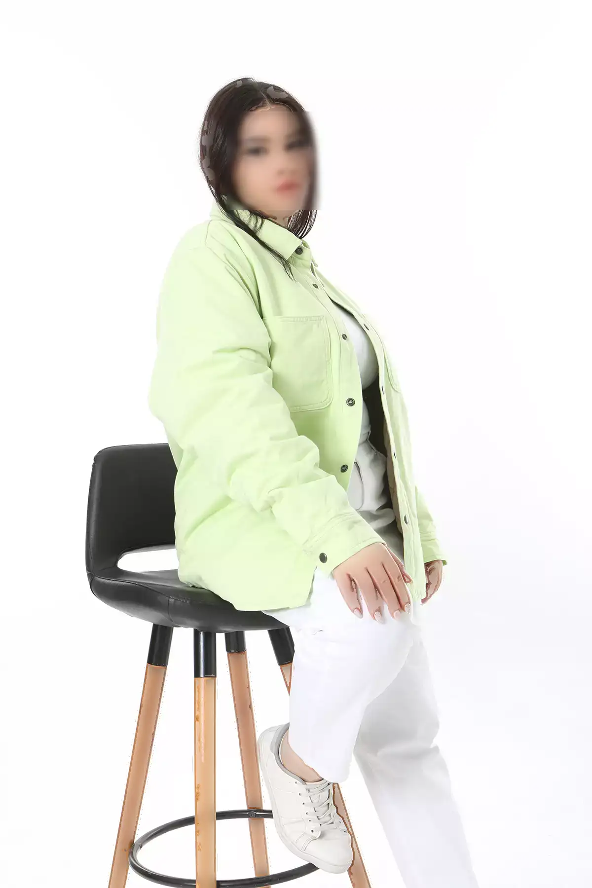 کاپشن زنانه بزرگ سایز سبز با آستر کفیت دار و دکمهای 65N38371 برند Şans - 864576493