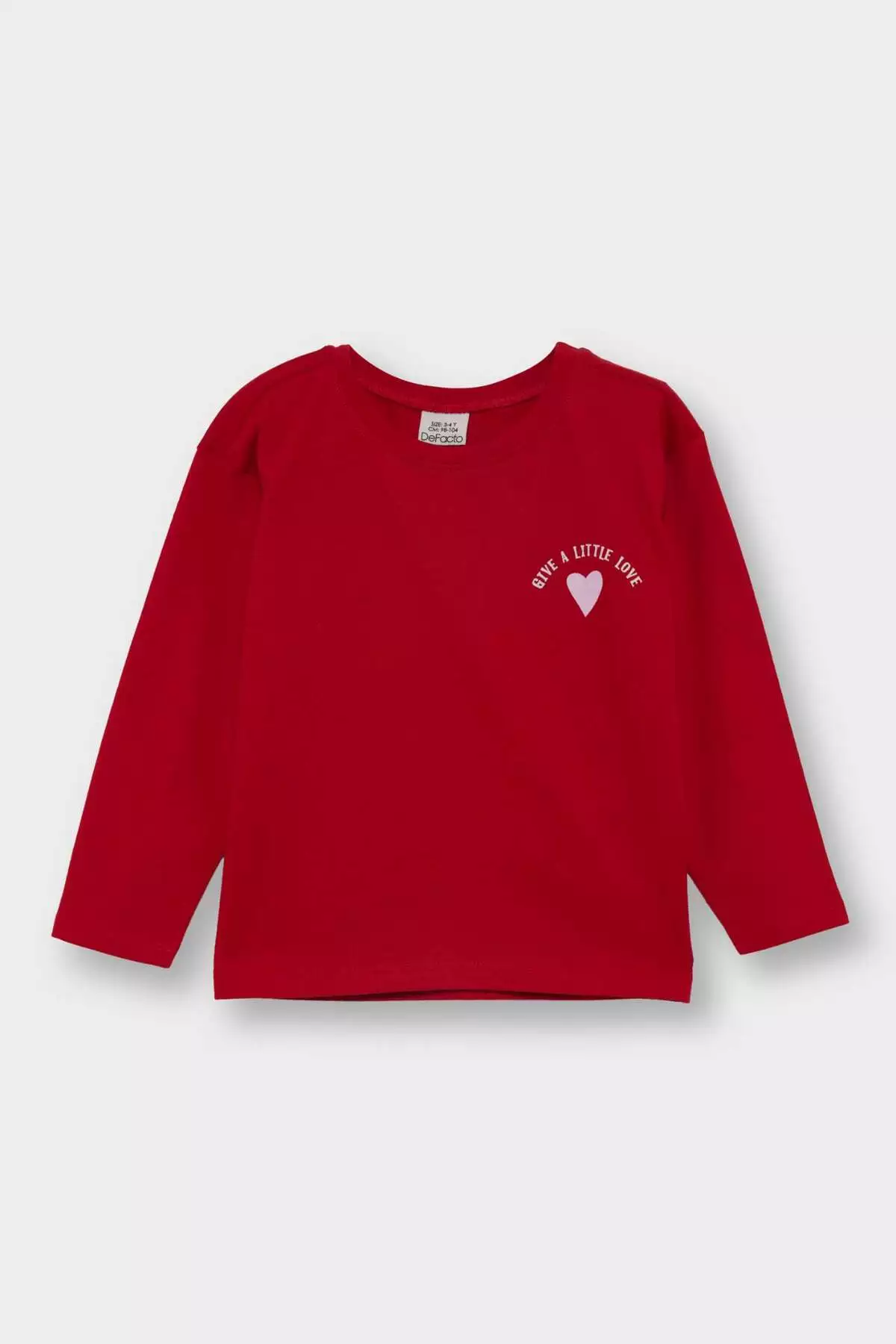 تیشرت بلند آستین با یقه دوچرخهای و طرح قلب برای دختر بچهها - ست ۲ عددی برند Defacto - 990917391
