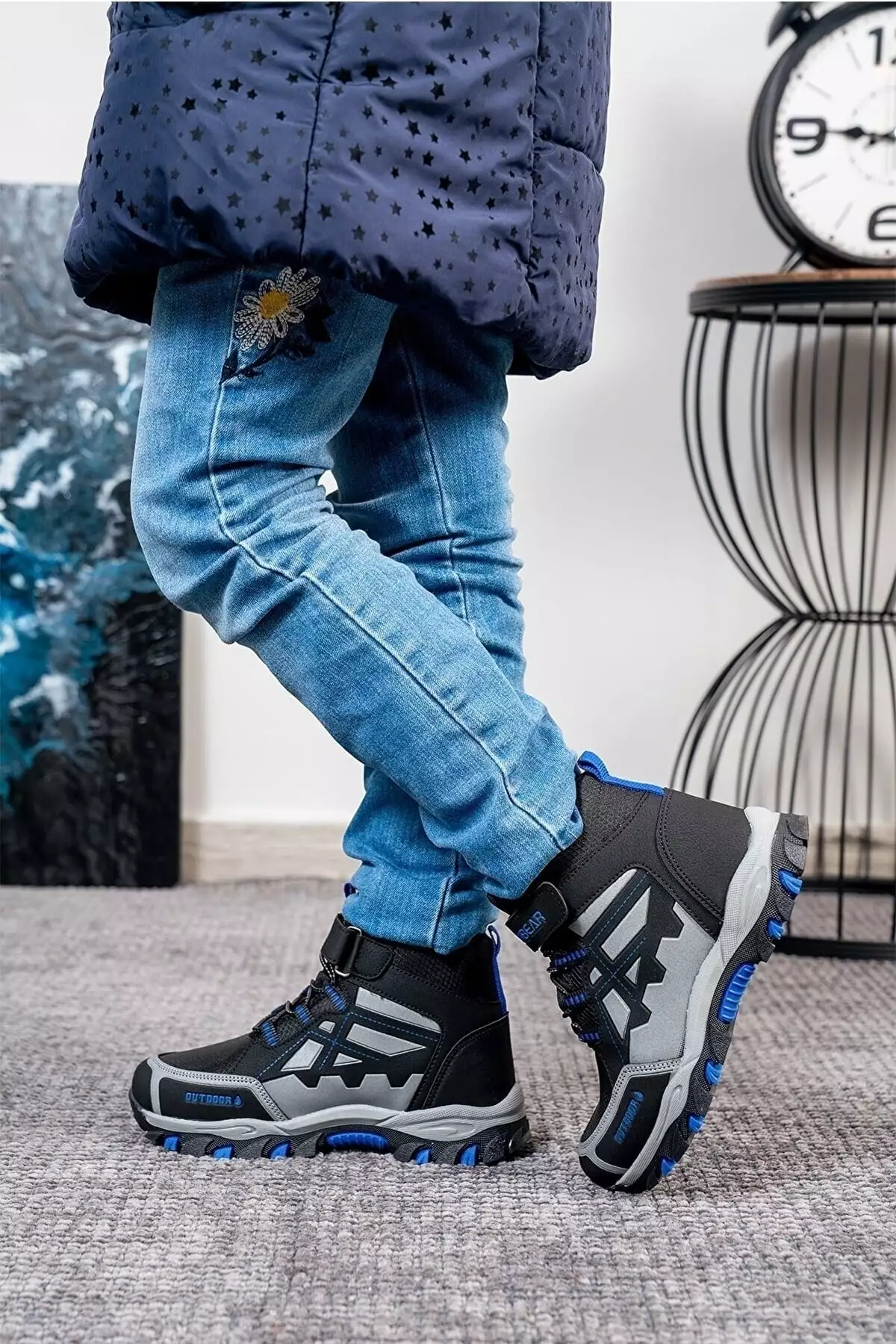کفش بوت بچگانه با زیره ضد لغزش و آستر گرم تابستانی، دارای بند چسبی - مشکی آبی برند ALTUNTAŞ - 410376297