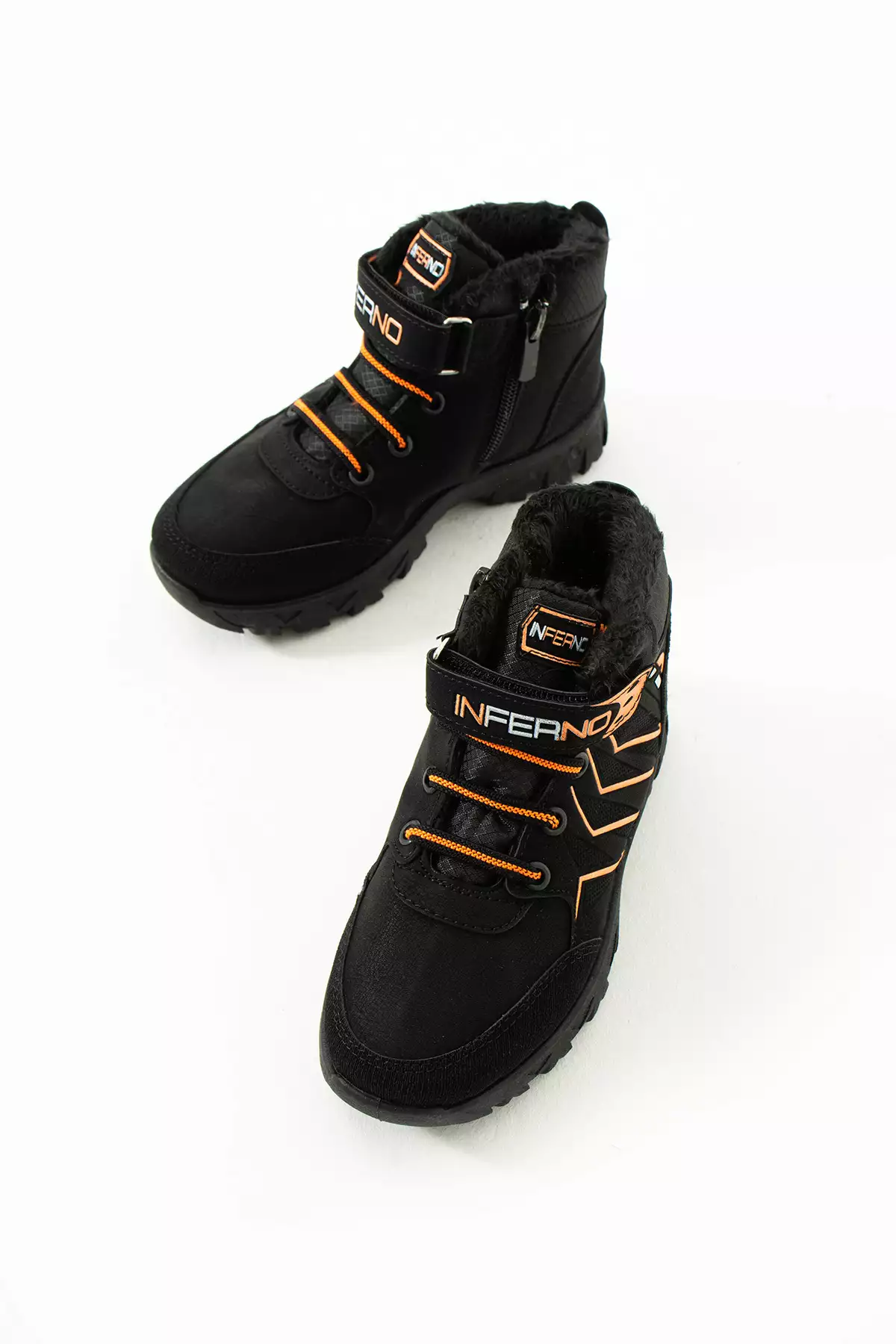 بوت روزمره زمستانی دارای زیپ و بند با طراحی خطی مشکی-نارنجی و مقاوم در برابر سرما از جنس پشمی جدید برند CAYEN - 877868368