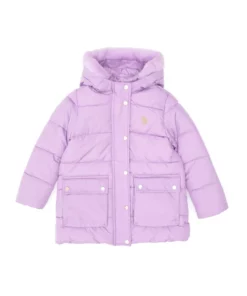 کاپشن پفی با کلاه برای دختران در رنگ بنفش روشن 50313156-VR034 برند U.S. Polo Assn. - 987704127