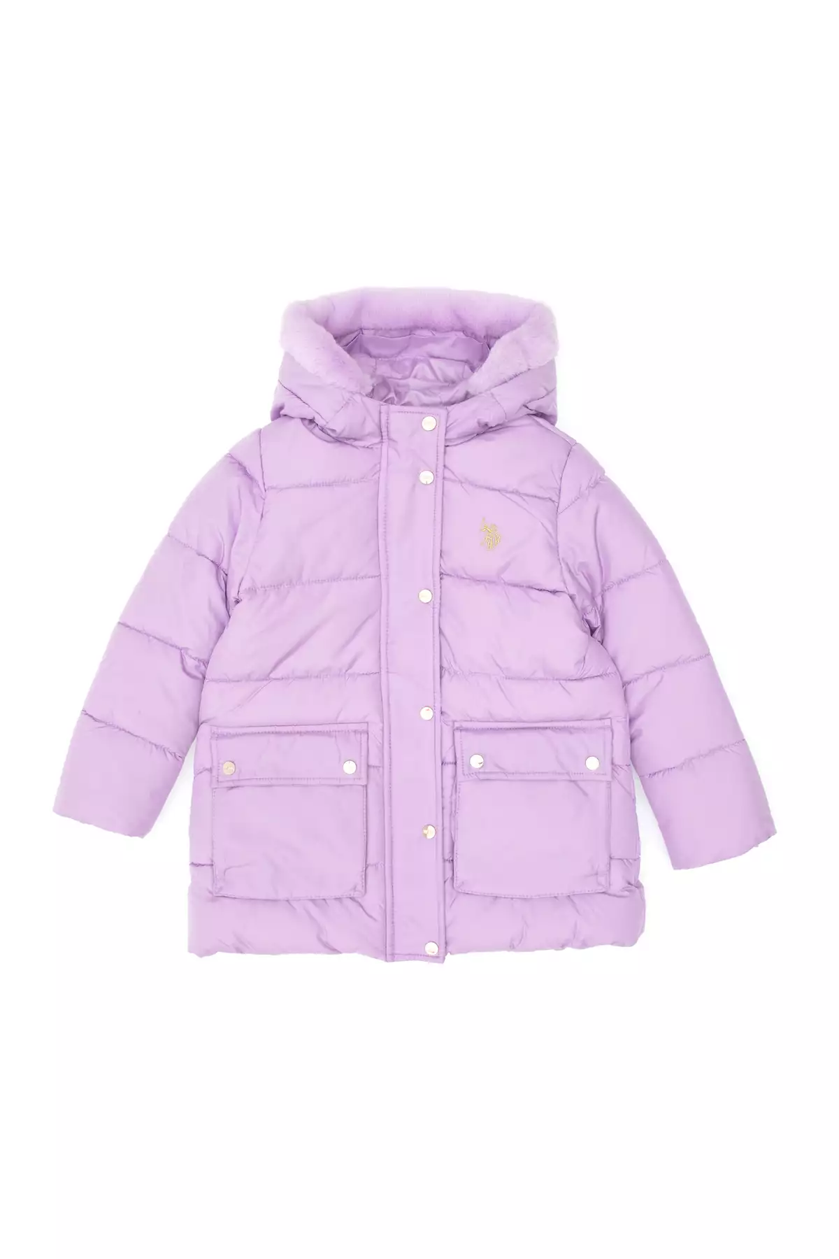 کاپشن پفی با کلاه برای دختران در رنگ بنفش روشن 50313156-VR034 برند U.S. Polo Assn. - 987704127