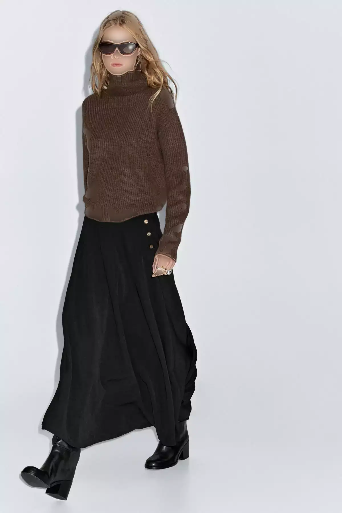 دامن A شکل بلند با جزئیات دکمهای برند Massimo Dutti - 984744503