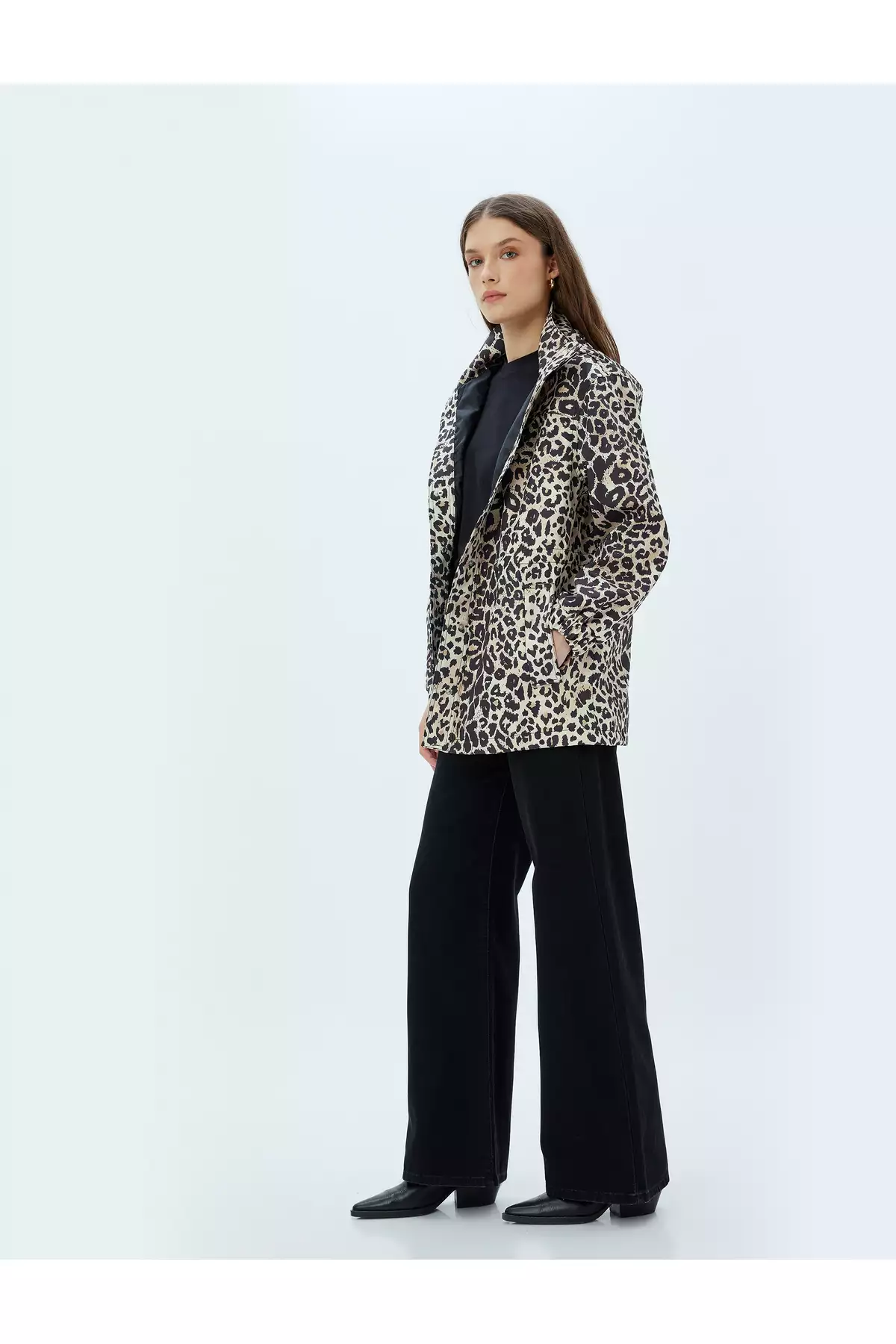 بارانی کلاهدار با طرح پلنگی و جیبدار برند Koton - 858127182