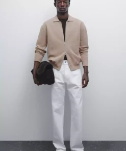 ژاکت بافته شده از الیاف نخی ترکیبی با زیپ برند Massimo Dutti - 969524592