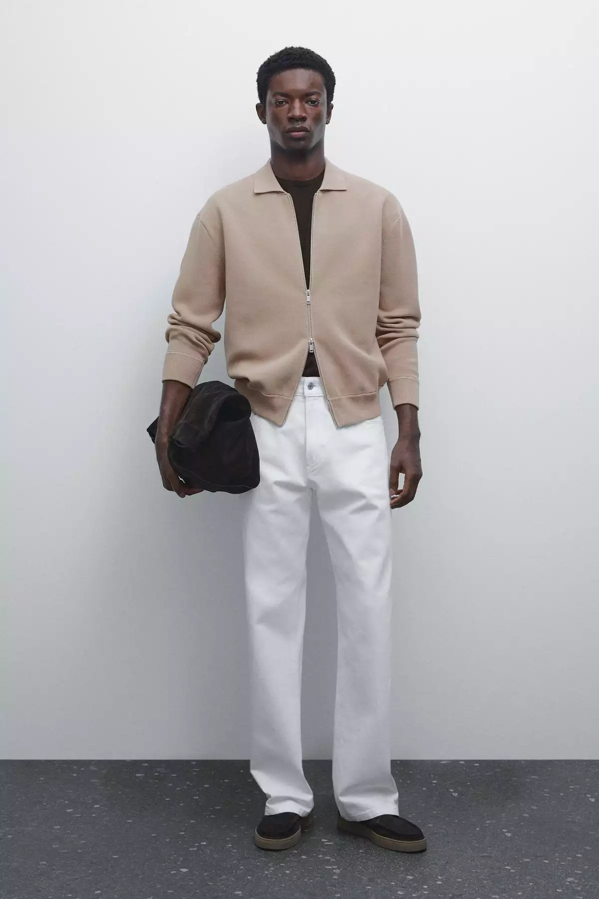 ژاکت بافته شده از الیاف نخی ترکیبی با زیپ برند Massimo Dutti - 969524592