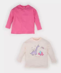 تیشرت های نوزاد دخترانه با یقه دوچرخهای و طرح دایناسور، دو عددی، آستین بلند E6362A525SP برند Defacto - 922380807