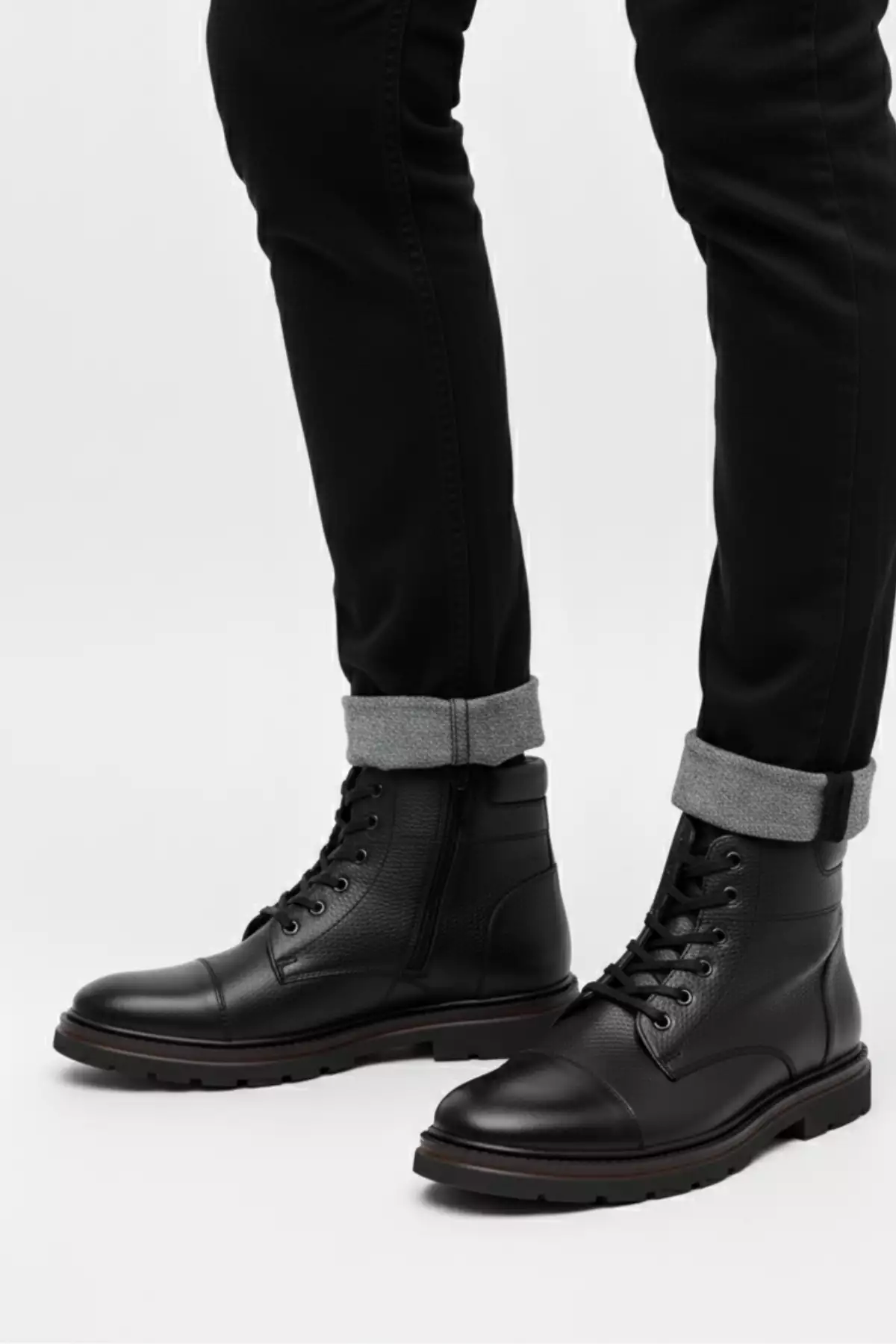 بوت مردانه چرمی مشکی با زیپ برای زمستان برند LUSIVE - 991510952