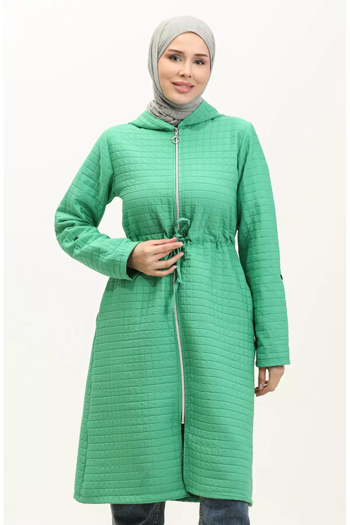 کاپشن کلاهدار با کمر گود 0314-08 سبز روشن برند sefamerve - 833632064