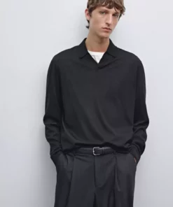 کاپشن با یقه پولویی از جنس پشم مرینوس ۱۰۰% برند Massimo Dutti - 943649652