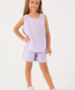 ست شورت دخترانه با جزئیات رنگ بنفش روشن برند U.S. Polo Assn. - 649436262