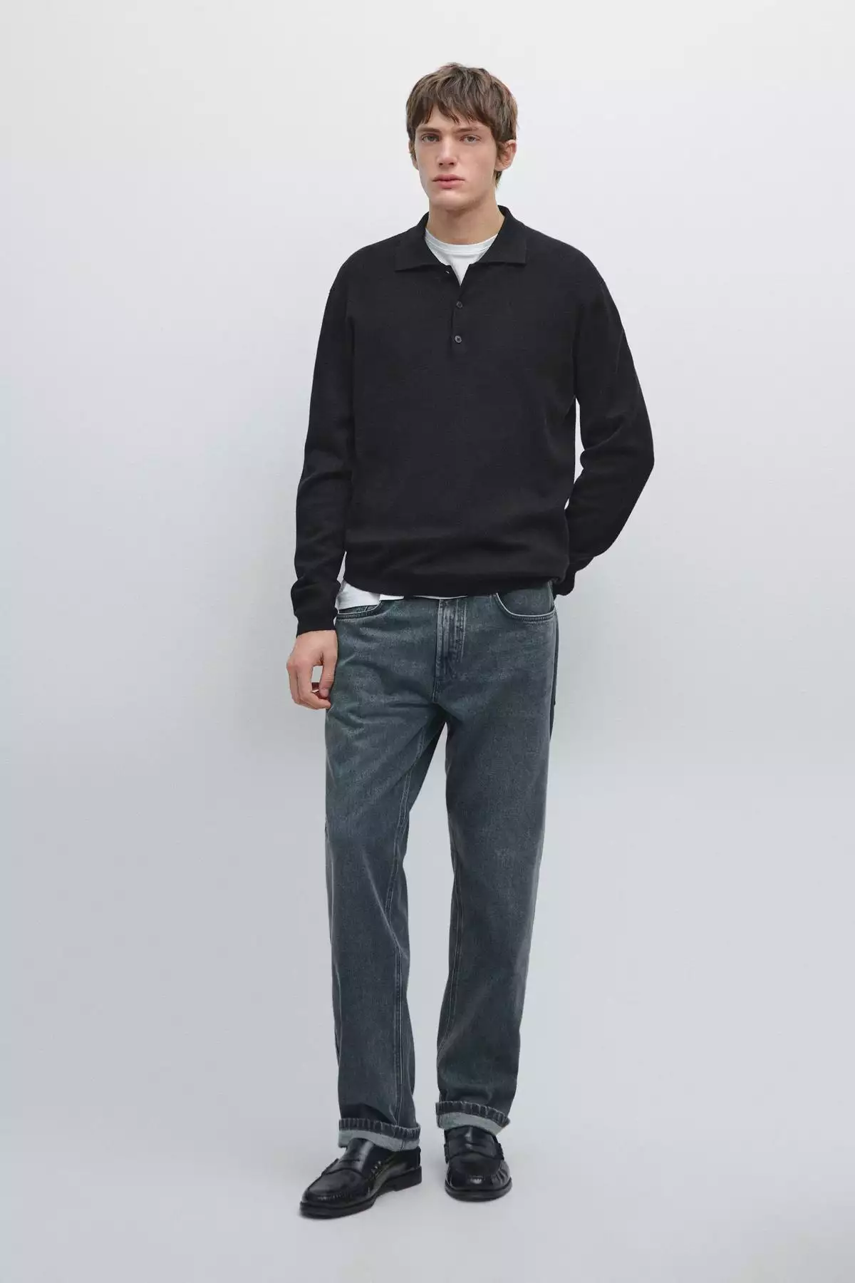 ژاکت پلیس یقه گرد از پشم و پنبه برند Massimo Dutti - 980891015