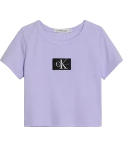 تیشرت زنانه لیلا با نشان مونوگرام و طرخ ریب برند Calvin Klein - 976018212