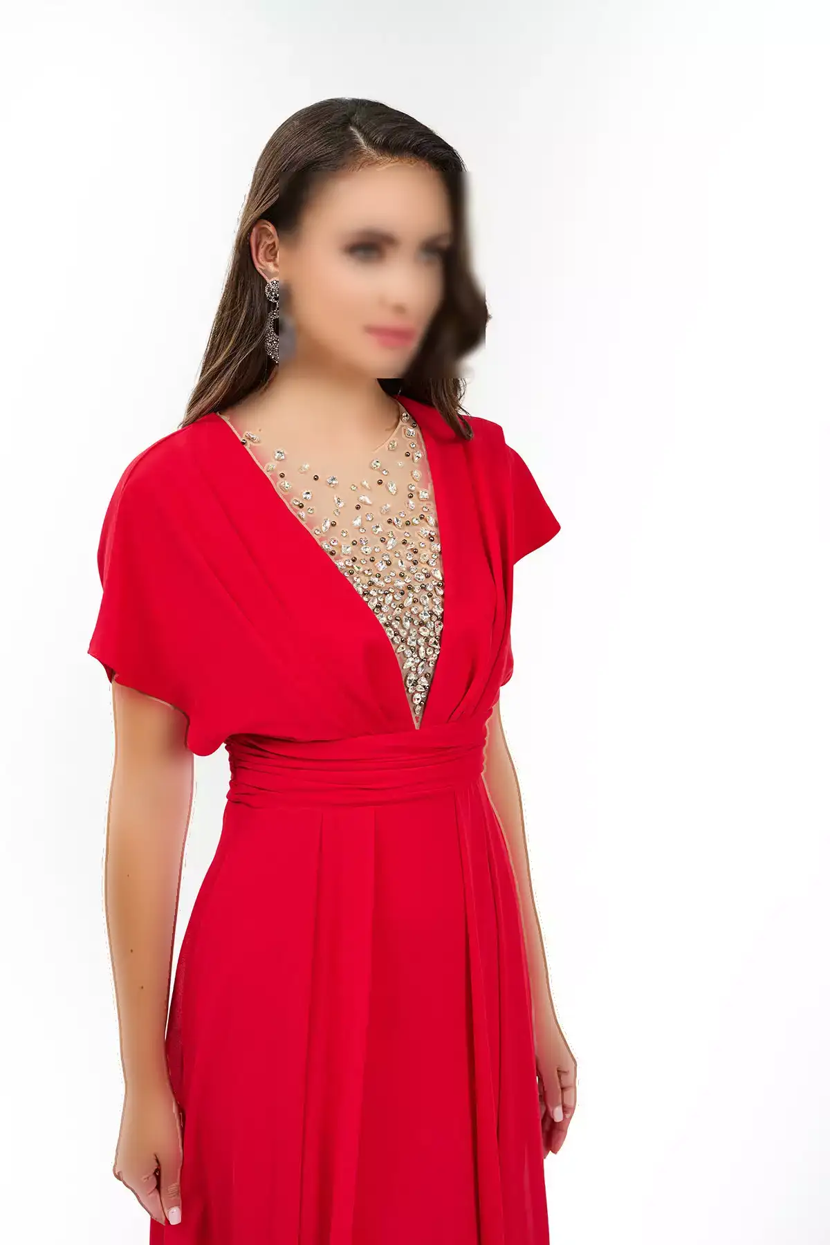 پیراهن مجلسی بلند بزرگ سایز شفاف قرمز برند BDM Exclusive - 942318309