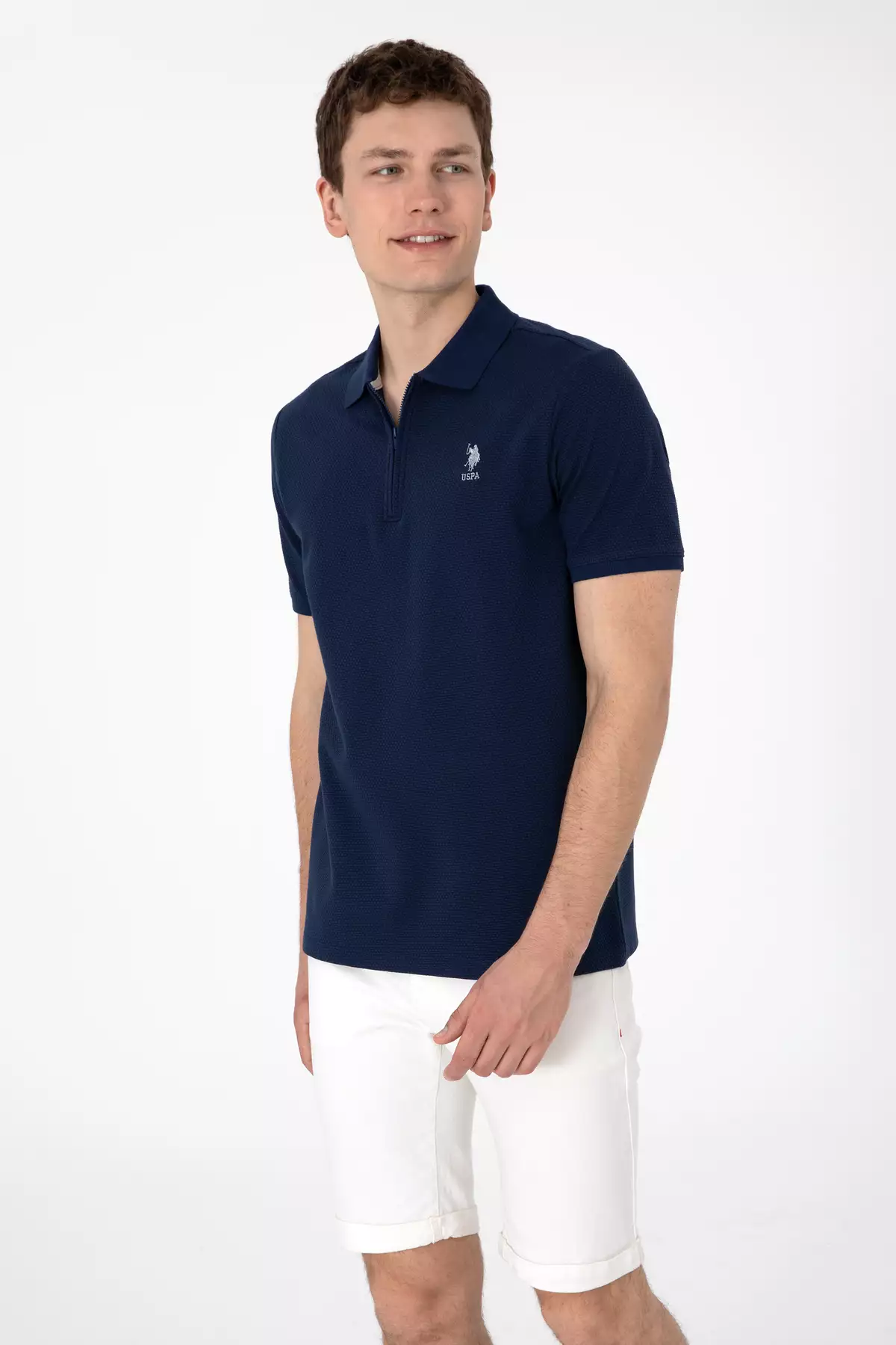 تیشرت مردانه با فیت معمولی و زیپ، رنگ سرمهای با بافت 50306014-VR033 برند U.S. Polo Assn. - 941914689