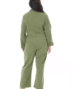 سرهمی زنانه سایز بزرگ رنگ خاکی با جزئیات دکمه و جیب مخفی 65N38726 برند Şans - 897222621