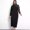 پیراهن مجلسی maxi مشکی با دکلته یک طرفه، جزئیات دانتل و شقـــتگی، مناسب برای خانمها سایز بزرگ 24705. برند Butik Nilyam - 874877764