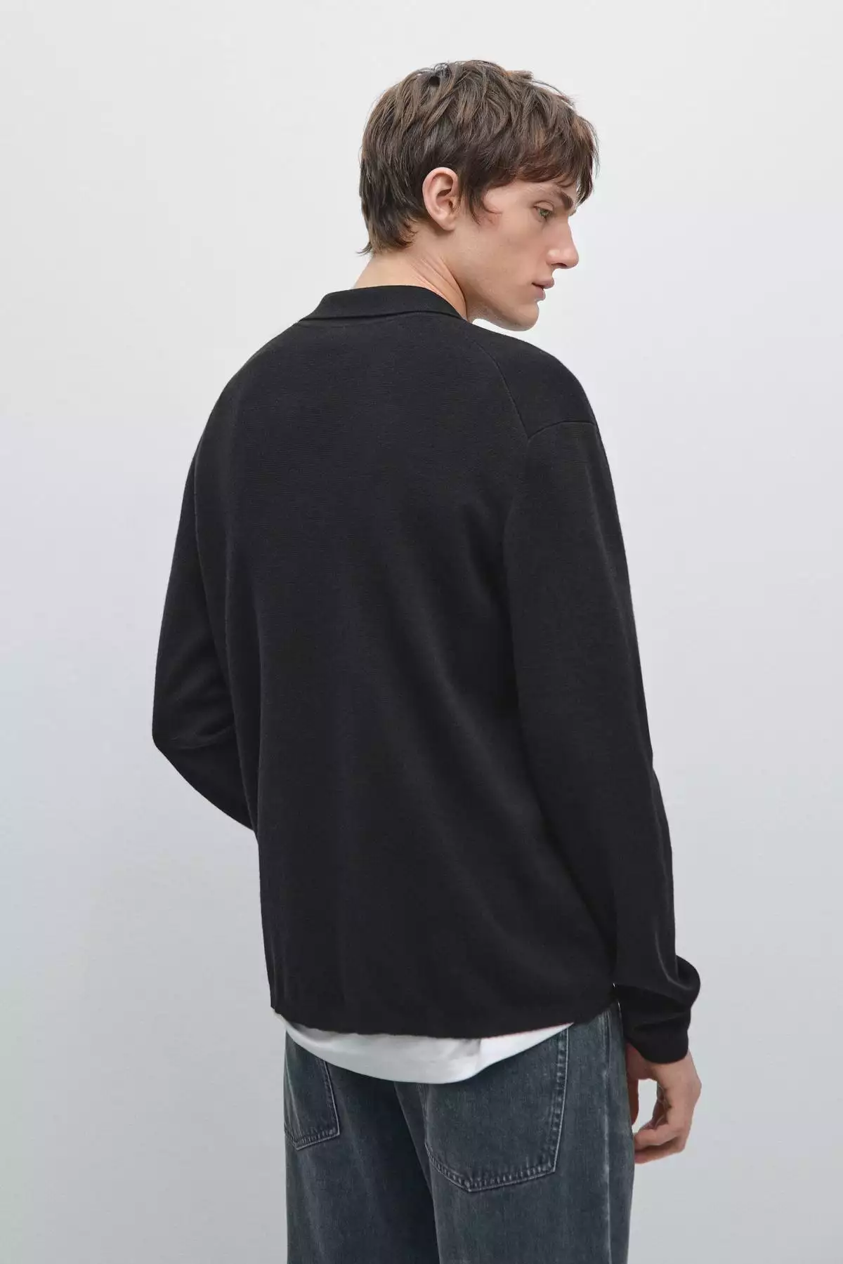 ژاکت پلیس یقه گرد از پشم و پنبه برند Massimo Dutti - 980891015