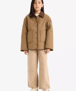 کاپشن دخترانه ضد باد با یقه متضاد و دکمهدار و دارای جیب، مدل کاپیتونه F0051A825AU برند Defacto - 979279917