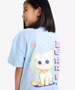 تیشرت کوتاه آستیندار دوچرخهای دخترانه با طراحی گرافیکی در پشت و برش بزرگ E0367A825SM برند Defacto - 939830839