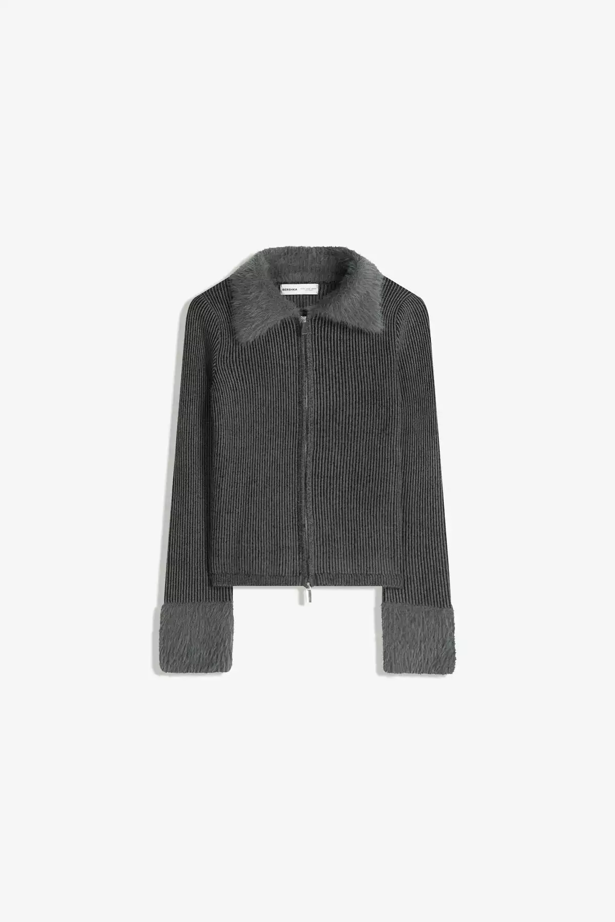 کُت پشمی با یقه خز و زیپ برند Bershka - 992658753