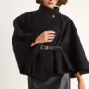 پانچو با جزئیات دکمه طلایی و کمربند زنانه 2712 60261570 برند Bianco Lucci - 984783829
