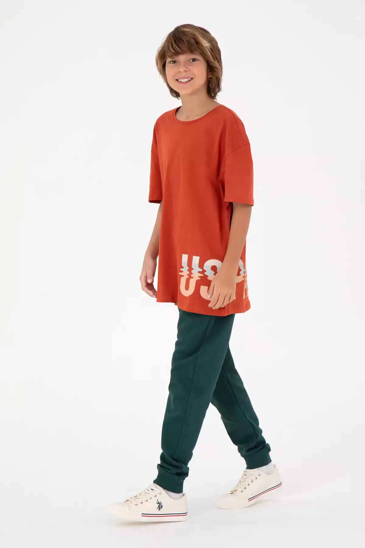 تیشرت یقه گرد دوچرخهای پسرانه رنگ آجر برند U.S. Polo Assn. - 865159390