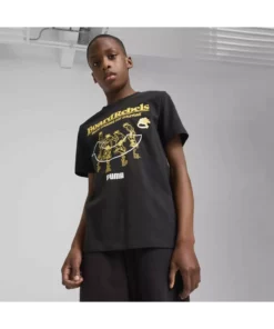 تیشرت گرد یقه مشکی با طرح گرافیکی دهه ۹۰ میلادی برای کودکان برند Puma - 903887806