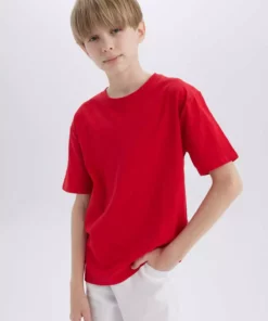 تی‌شرت پایه‌ی کوتاه‌کم با یقه دوچرخه‌ای برای پسران K1687A623SM برند Defacto - 472091565