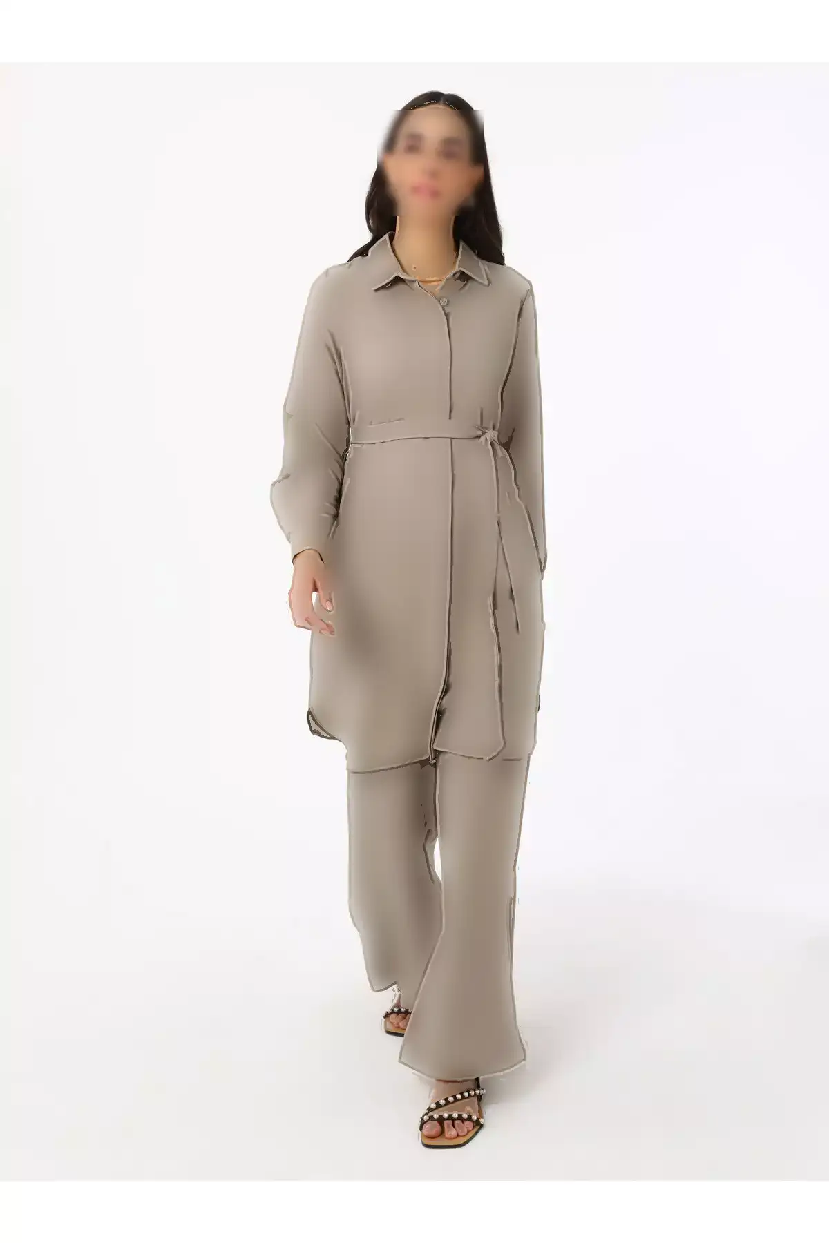 ست دو تکه شلوار و تونیک با دکمه نرم - رنگ ویزون - برند رفکا برند Refka - 939862239