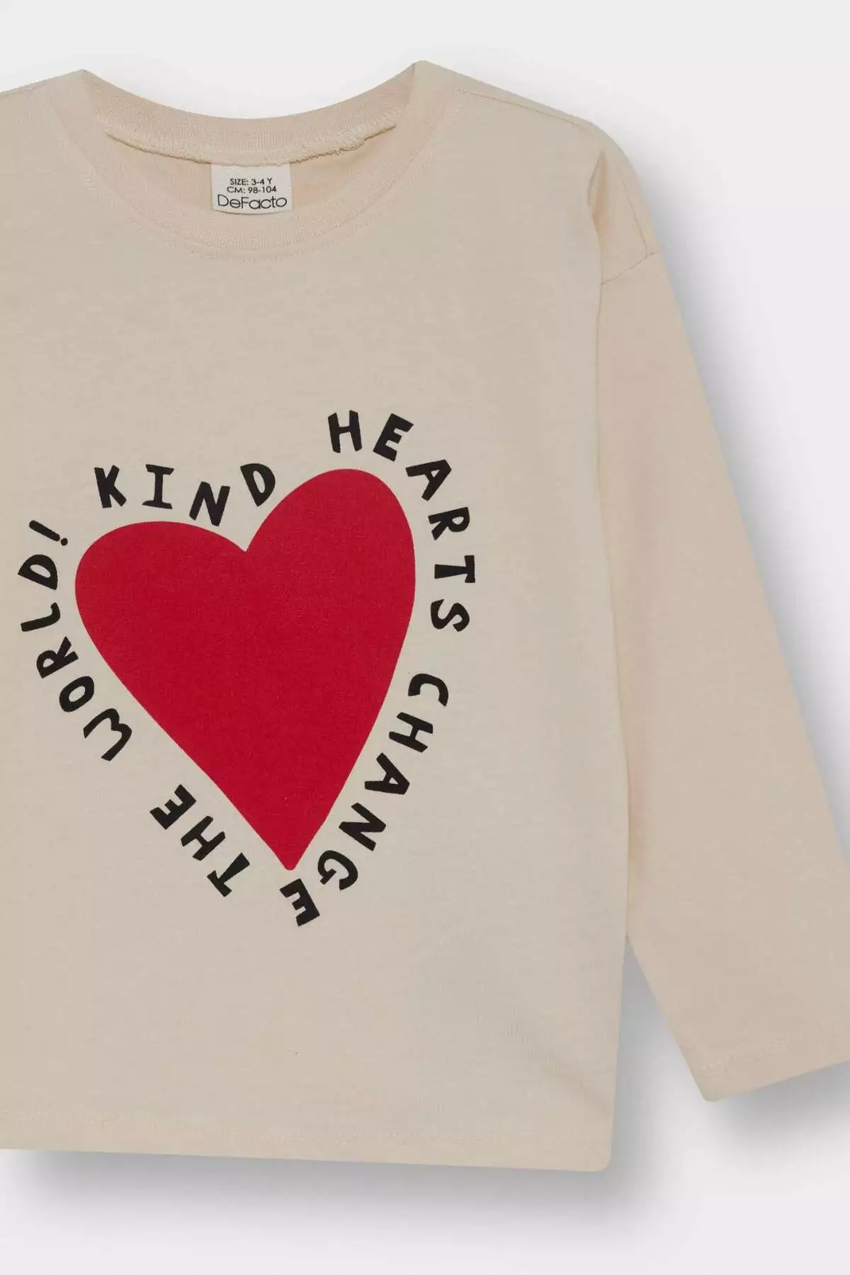 تیشرت بلند آستین با یقه دوچرخهای و طرح قلب برای دختر بچهها - ست ۲ عددی برند Defacto - 990917391