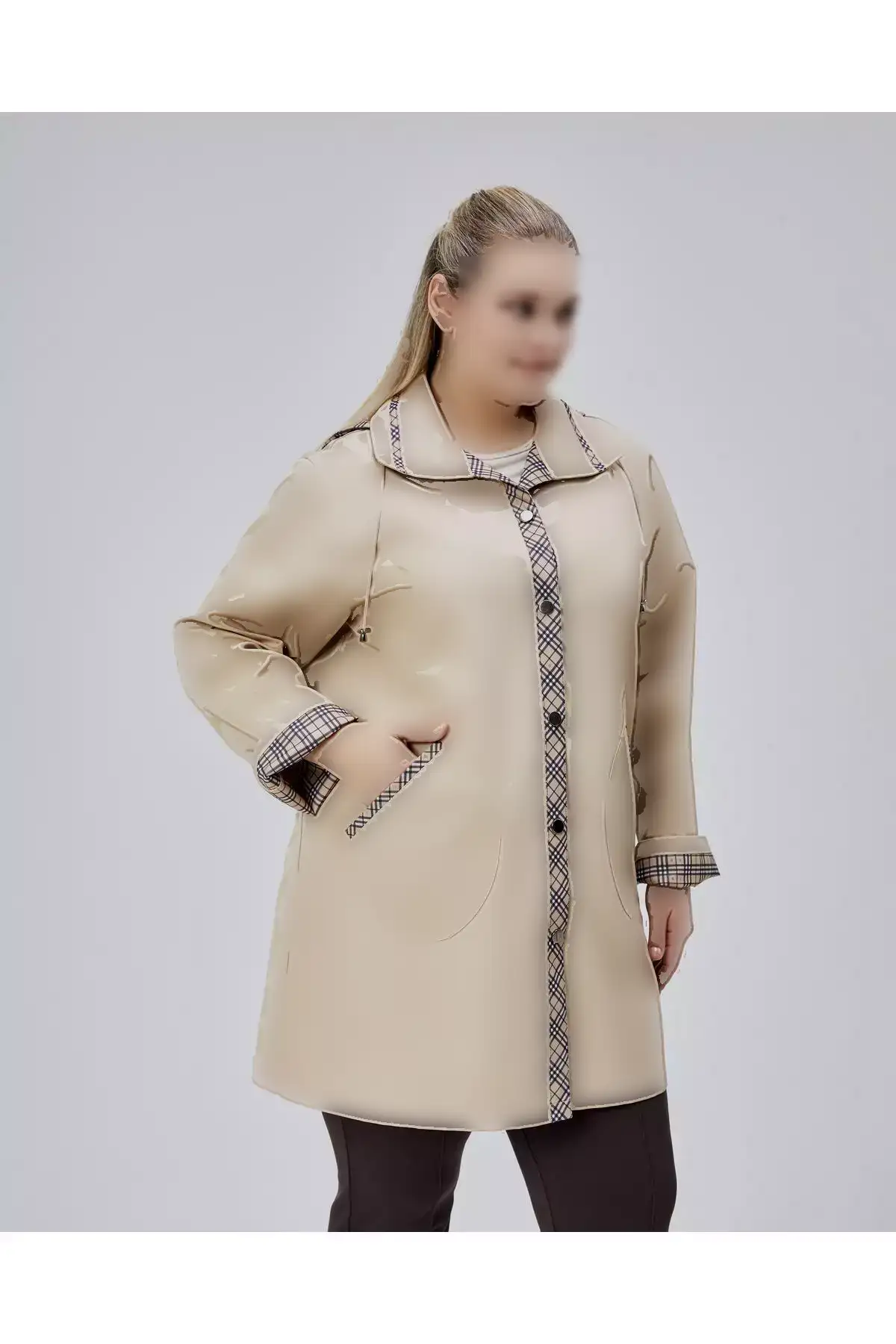 ترنچکت کاپشندار با طرح چهارخانه جزئیاتدار برند KALKANCI - 1030668128