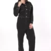 کامل زنانه با سایز بزرگ جین سیاه با دوخت متضاد و دکمه های فلزی 65N37723 برند Şans - 818528688