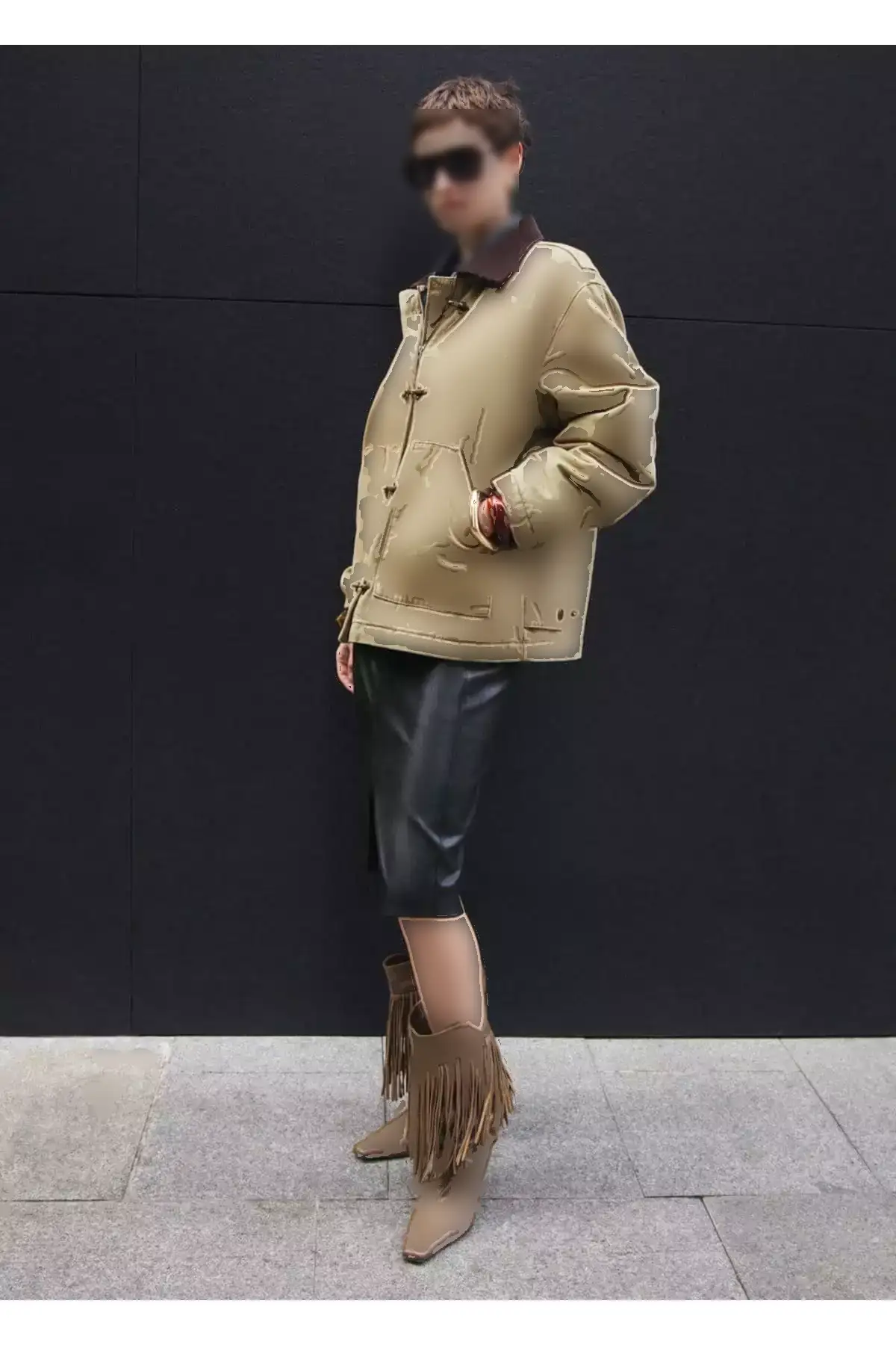 دامن مدادی با ظاهر چرم برند MANGO - 886002506