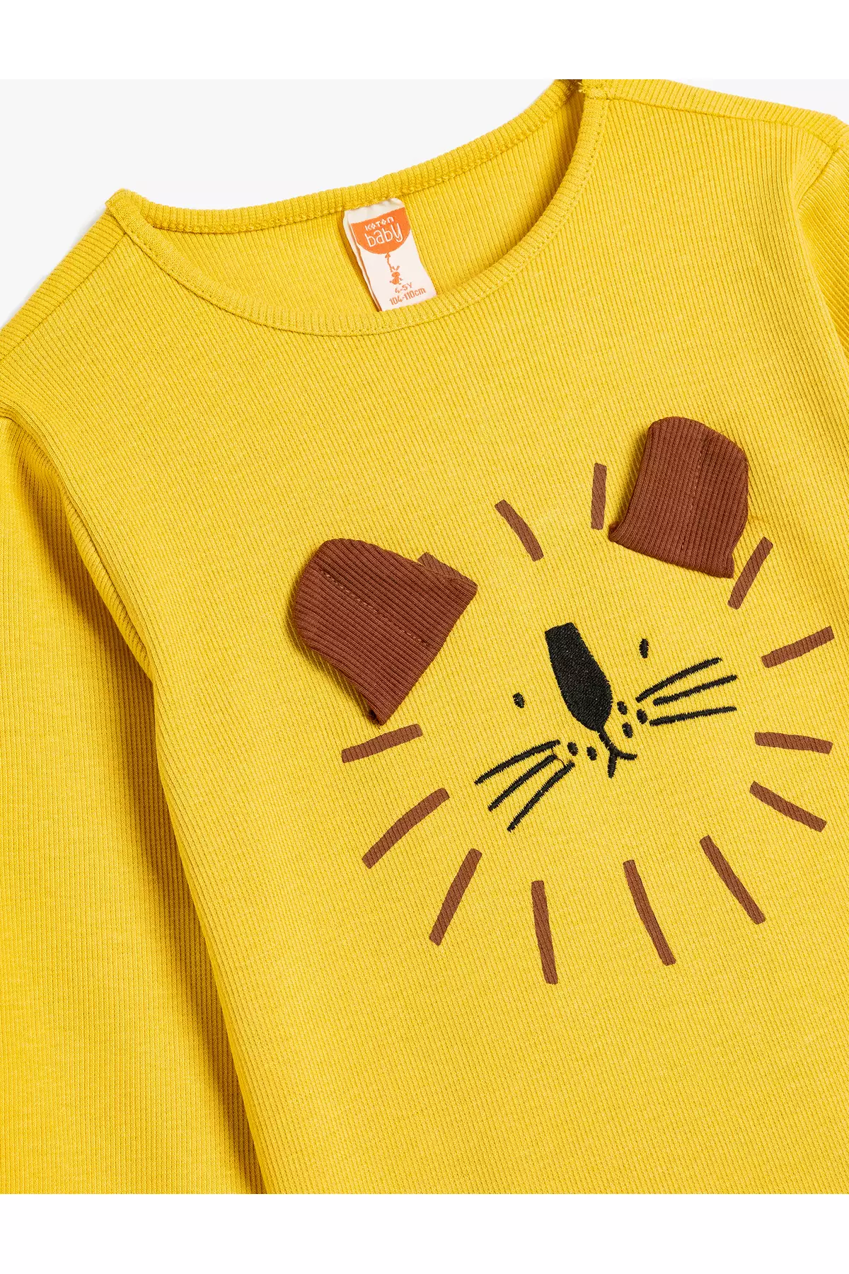 تیشرت آستین بلند یقه گرد طرح بافتی نُخودی با جزئیات طراحی شیر، از جنس پنبه برند Koton - 847796879