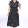 پیراهن مجلسی خاکستری بزرگ با یقه کراوات و زیورآلات 13C-2328 برند modayız - 704486898