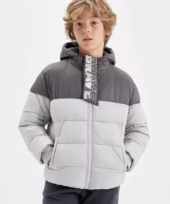 کاپشن پسرانه آستردار با کلاه و جیب، ضد آب و زیپدار مدل C5509A824WN برند Defacto - 871121075