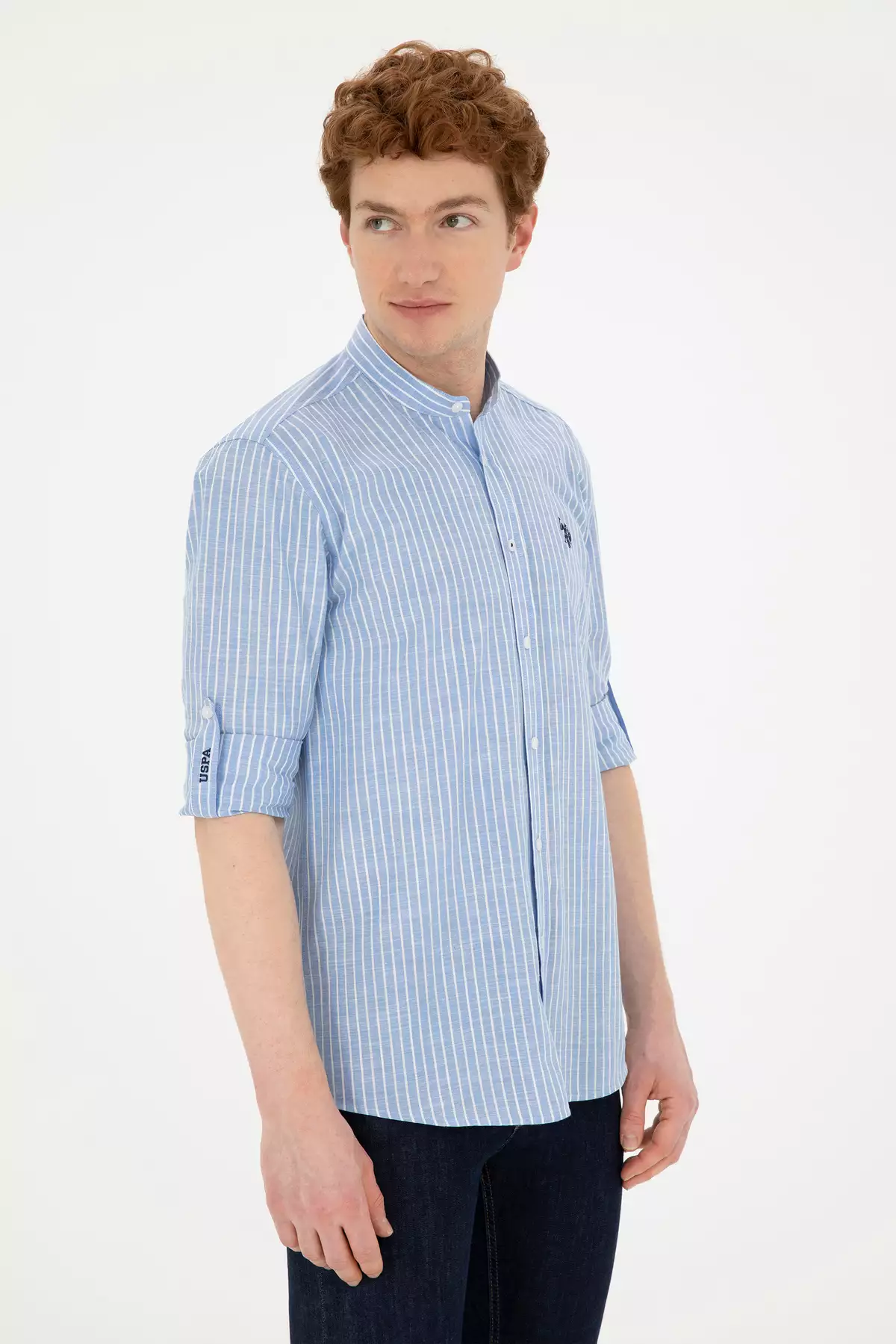 پیراهن مردانه یقه دار راهراه آبی 50288924-VR036 برند U.S. Polo Assn. - 833126752