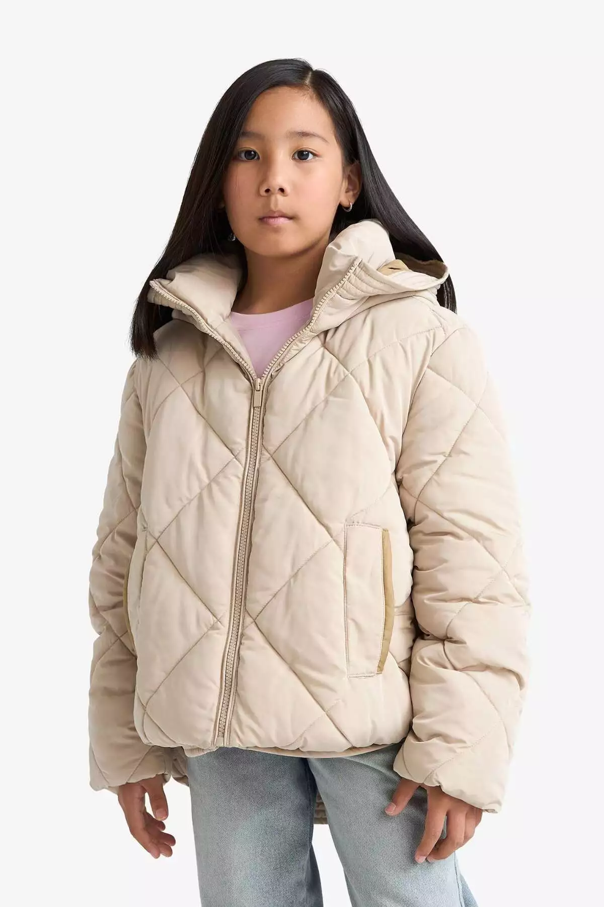 کاپشن دخترانه ضد آب با کلاه و زیپ E9811A825AU برند Defacto - 990798311