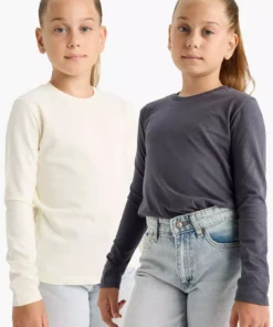 تیشرت آستین بلند دوعددی یقه گرد بچه女孩 برند Defacto - 961153595