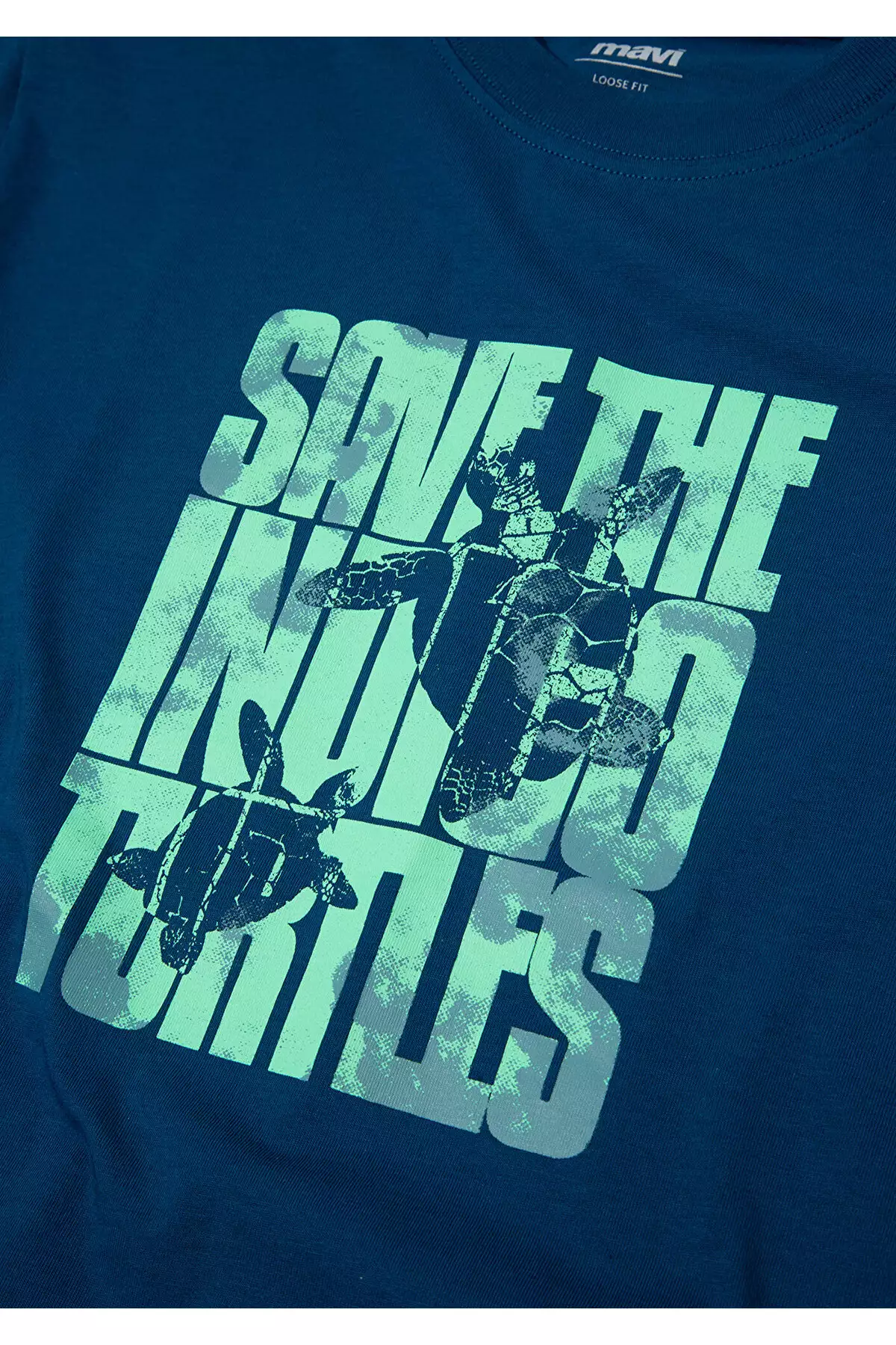 تیشرت آبی چاپی لاکپشتهای ایندیکو - فیت آزاد / برش راحت برند Mavi - 946723039