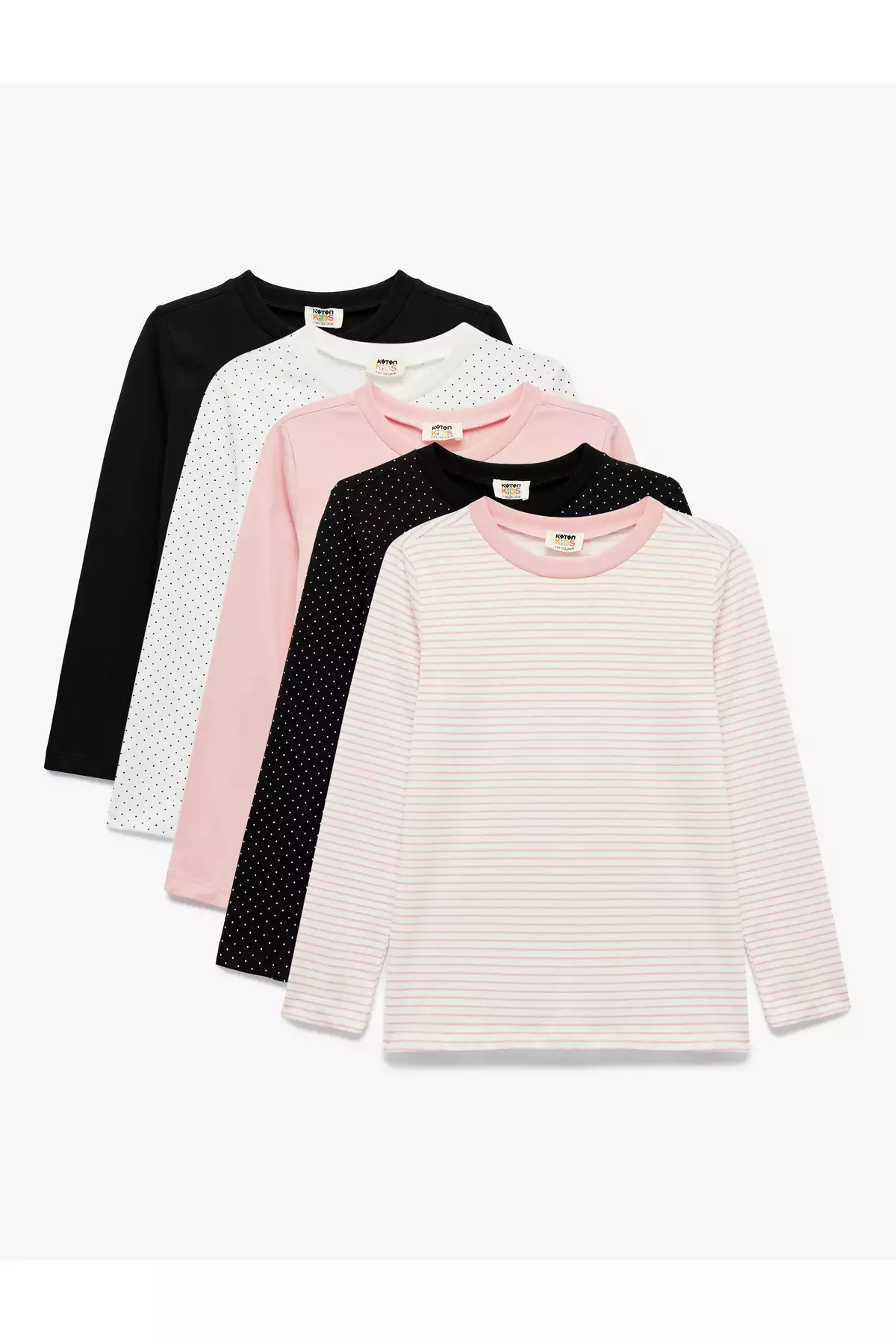 ست تیشرت پنبهای یقه گرد بلند با طرحهای مختلف ۵ عددی برند Koton - 988882780