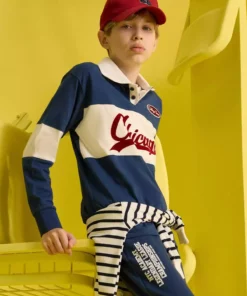 تیشرت مدرسهای آستینبلند پولو یقه با طرح نازک مناسب برای پسران با برش گشاد برند Defacto - 971297055