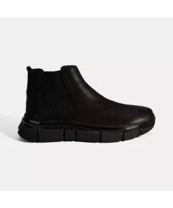 چکمه چرم نبوک مردانه با جزئیات لاستیکی سیاه برند Desa - 992242117