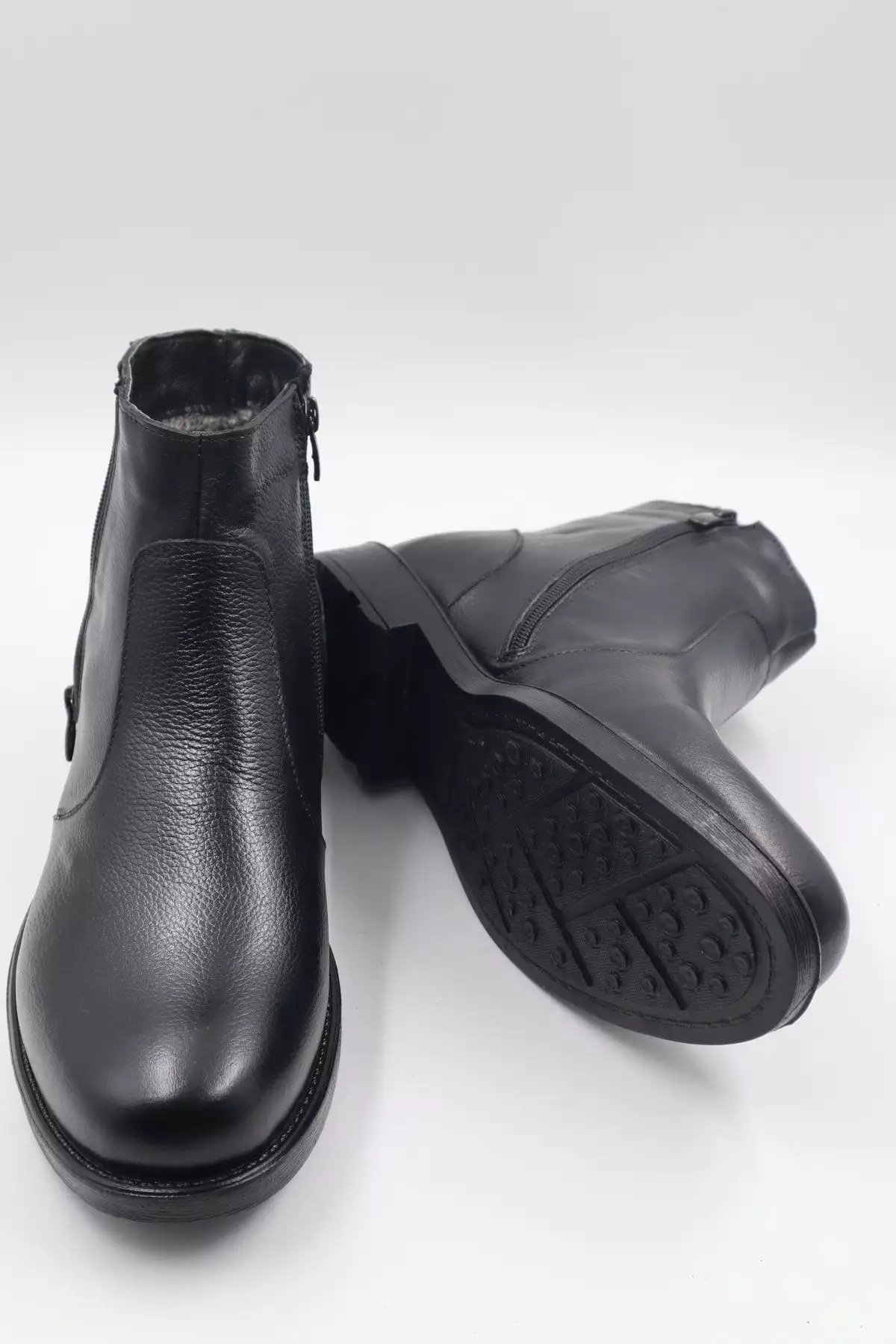 بوت روزمره مشکی زیپدار مردانه از چرم طبیعی، ضد سرما و با کفی ضد لغزش برند nazenintasarımlar - 345992003