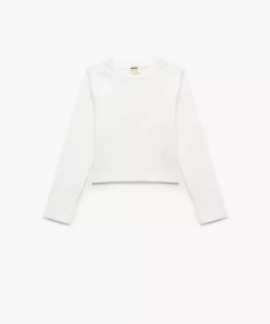 تیشرت کراپ ساده با یقه گرد و آستین بلند از جنس پنبه برند Koton - 975165808